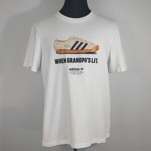 Adidas White When Grandpa's Lit Graphic Tee Crew Neck Cotton T-Shirt Size Large